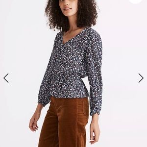 Madewell Silk Button-Front Peplum Blouse - harvest vine